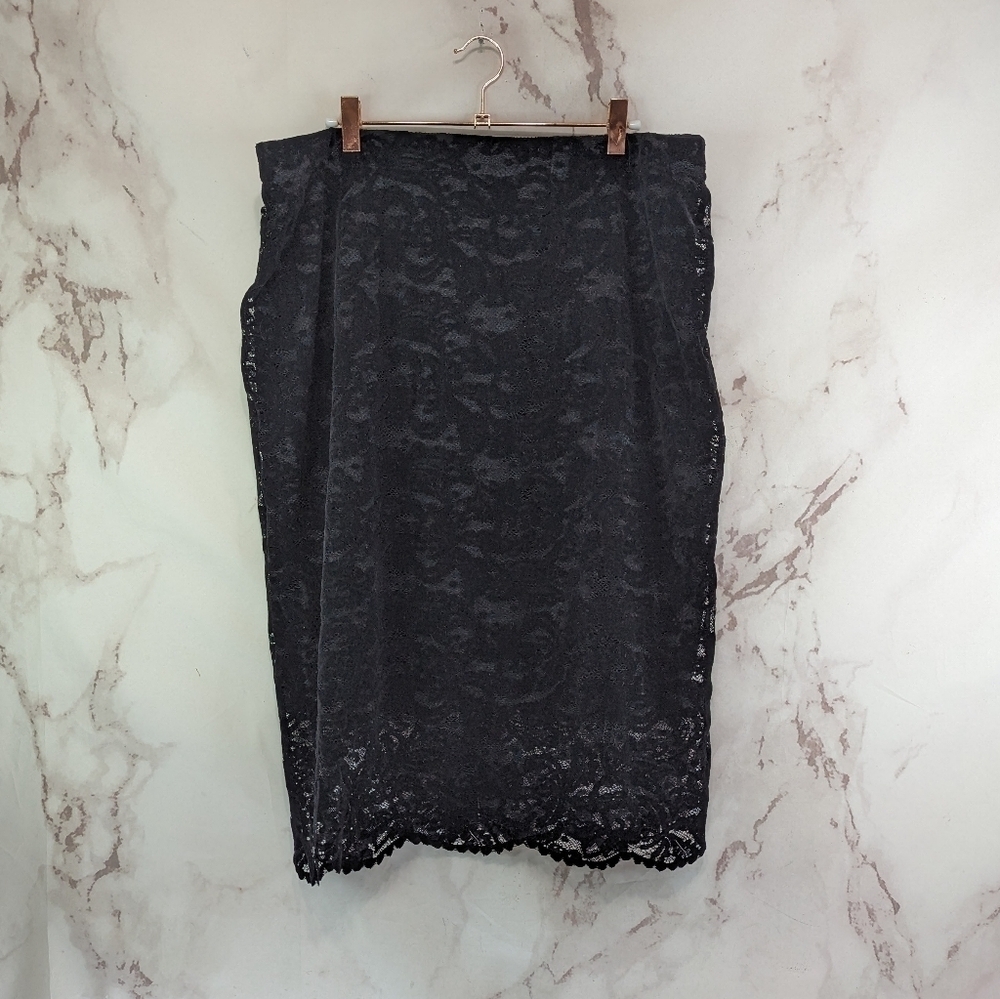 Chicos Skirt Women 14 Large 2.5 Blanket Velvet Lace Midi Knee Length Lined